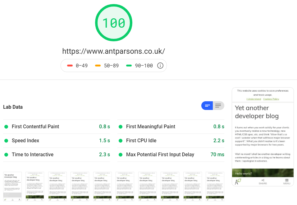 Google PageSpeed results for antparsons.co.uk